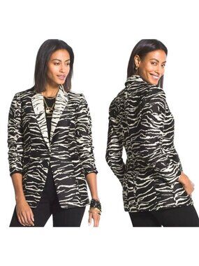 Chicos Black White Zebra Print Blazer Statement Jacket Womens 0/4 Mobwife Glam